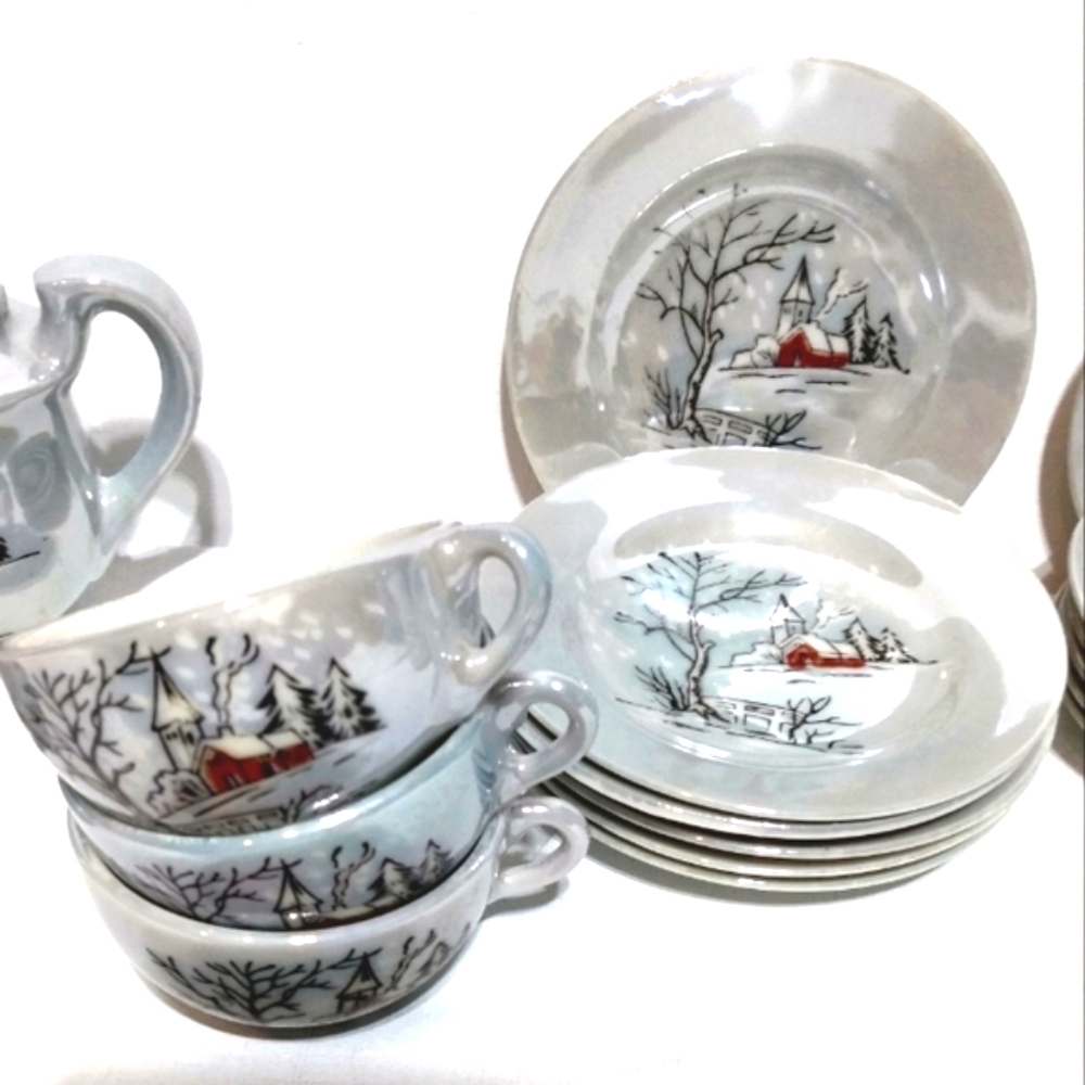 1940's 23 pcs Lusterware Iridescent Blue miniature tea set - Picture 4 of 7